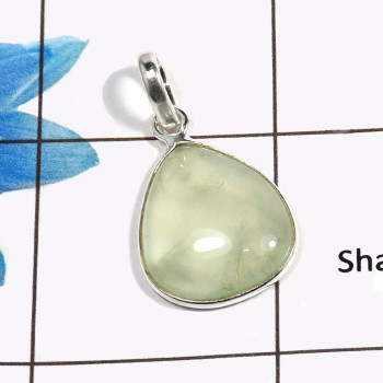 Prehnite Cab F - BPS824 - Natural Green Prehnite Gemstone Solid 925 Sterling Silver Wholesale Bezel Pendant