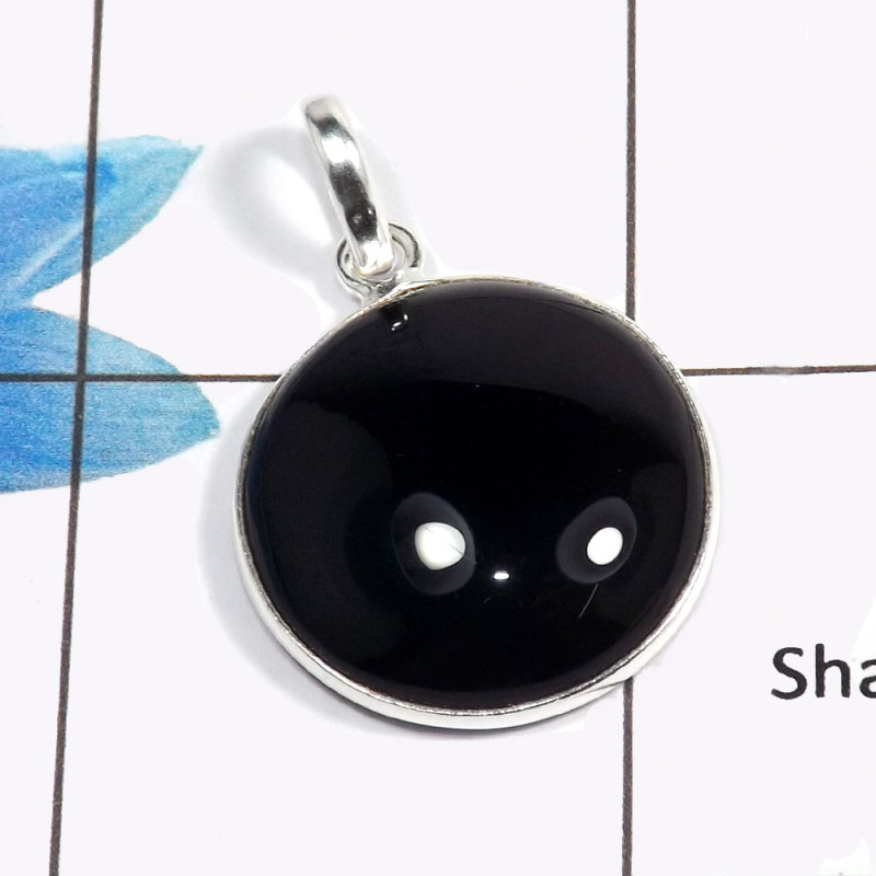 Black Onyx Cab I - BPS824 - Latest Collection Natural Black Onyx Gemstone 925 Sterling Silver Bezel Pendant
