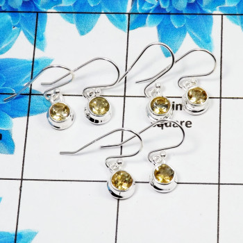 3Pair Citrine Cut Earring D - BVE998 Round Solid 925 Sterling Silver Earring Lot
