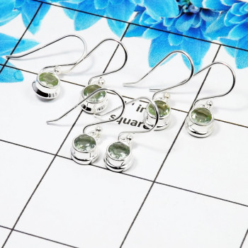 3Pair Green Amethyst Cut Earring H - BVE998 Round Solid 925 Sterling Silver Earring Lot