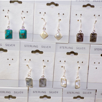 5Pair Multi Cab Gemstone Earring A - BVE965 Cab Blue Copper Turquoise, Pearl, Crystal Quartz & Black Rutile Solid 925 Sterling S