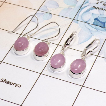 2 Pair Pink Kunzite Gemstone Cab Earring A - BVE975 Cab Solid 925 Sterling Silver Plain Earring Wholesale Lot