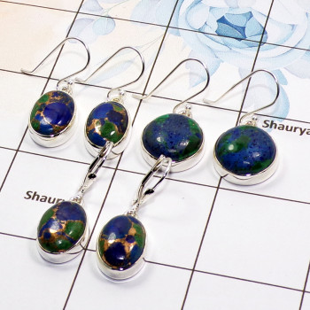 3 Pair Azurite in Malachite Gemstone Cab Earring A - BVE977 Cab Solid 925 Sterling Silver Plain Earring Wholesale Lot 3 Pair Azurite in Malachite Gemstone Cab Earring A - BVE977 Cab Solid 925 Sterling Silver Plain Earring Wholesale Lot