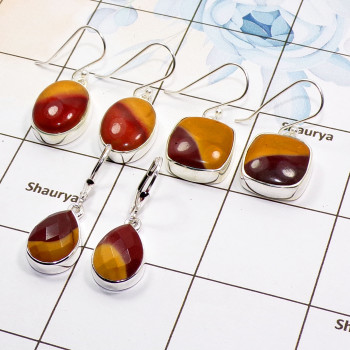 3 Pair Mookaite Gemstone Earring A - BVE990 Cab Mookaite Solid 925 Sterling Silver Plain Earring Wholesale Lot