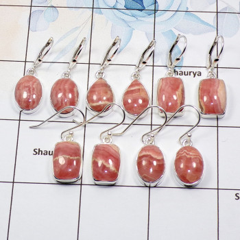 5 Pair Rhodocrosite Gemstone Earring A - BVE995 Cab Rhodocrosite Solid 925 Sterling Silver Plain Earring Wholesale Lot