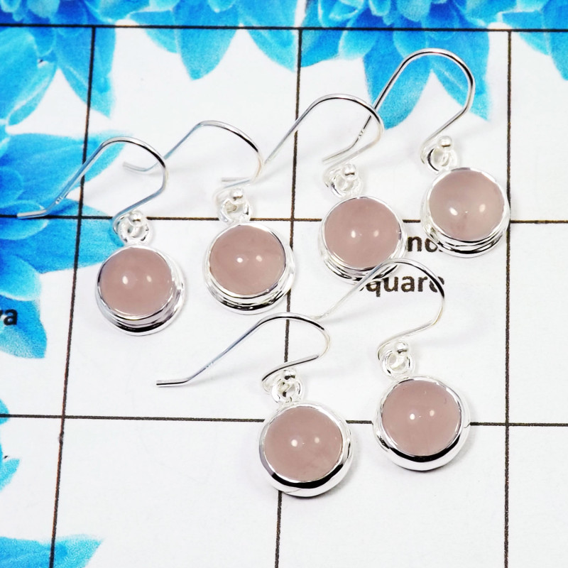 3 Pair Beautifui Rose Quartz Cab Earring A - BVE996 Round Rose Quartz Solid 925 Sterling Silver Plain Earring Lot 3 Pair Beautifui Rose Quartz Cab Earring A - BVE996 Round Rose Quartz Solid 925 Sterling Silver Plain Earring Lot