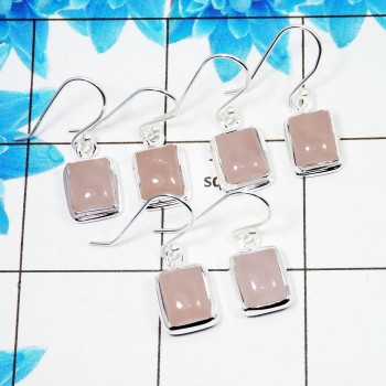 3 Pair Beautifui Rose Quartz Cab Earring D - BVE996 Octagon Rose Quartz Solid 925 Sterling Silver Plain Earring Lot
