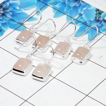 3 Pair Beautifui Rose Quartz Cab Earring D - BVE996 Octagon Rose Quartz Solid 925 Sterling Silver Plain Earring Lot