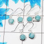 3 Pair Pretty Larimar Cab Earring K - BVE996 Round Larimar Solid 925 Sterling Silver Plain Earring Lot