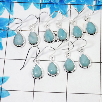 5 Pair Pretty Larimar Cab Earring M - BVE996 Pan Larimar Solid 925 Sterling Silver Plain Earring Lot