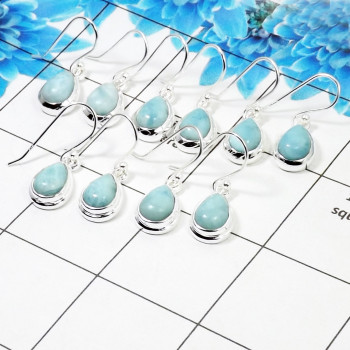 5 Pair Pretty Larimar Cab Earring M - BVE996 Pan Larimar Solid 925 Sterling Silver Plain Earring Lot