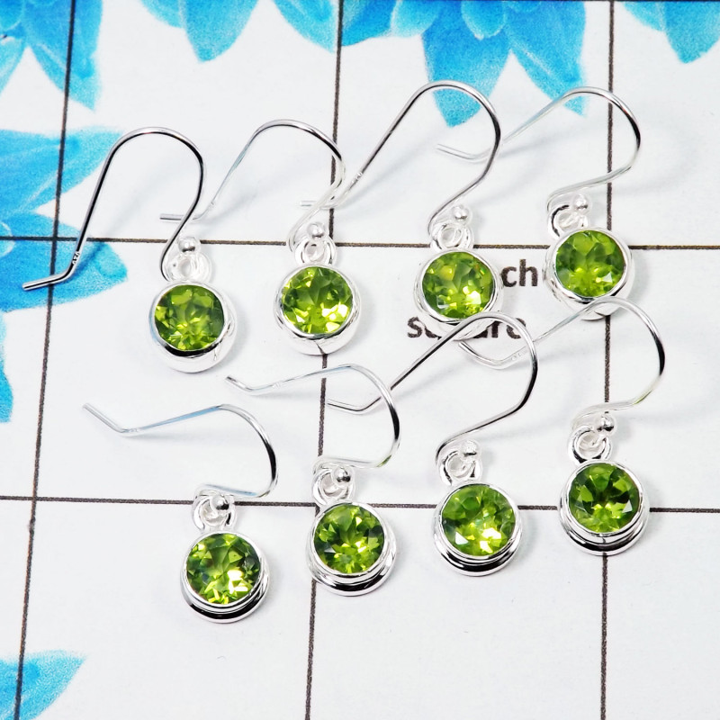 4 Pair Amazing Peridot Cut Earring G - BVE997 Round Peridot Solid 925 Sterling Silver Earring Lot 4 Pair Amazing Peridot Cut Earring G - BVE997 Round Peridot Solid 925 Sterling Silver Earring Lot