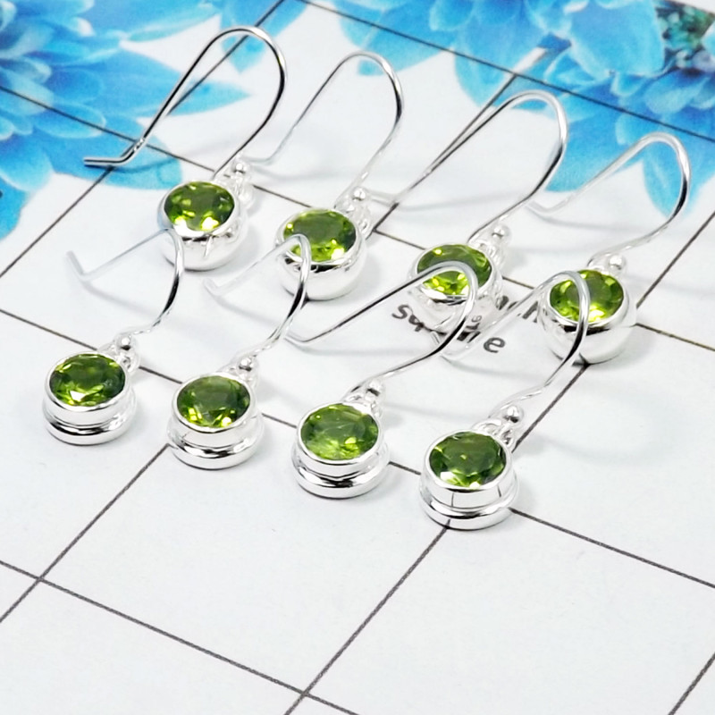 4 Pair Amazing Peridot Cut Earring G - BVE997 Round Peridot Solid 925 Sterling Silver Earring Lot 4 Pair Amazing Peridot Cut Earring G - BVE997 Round Peridot Solid 925 Sterling Silver Earring Lot