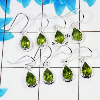 4 Pair Amazing Peridot Cut Earring I - BVE997 Pan Peridot Solid 925 Sterling Silver Earring Lot