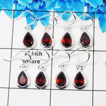 4 Pair Genuine Garnet Cut Earring O - BVE997 Pan Garnet Solid 925 Sterling Silver Earring Lot