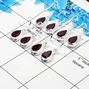 4 Pair Genuine Garnet Cut Earring O - BVE997 Pan Garnet Solid 925 Sterling Silver Earring Lot