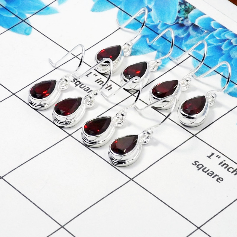 4 Pair Genuine Garnet Cut Earring O - BVE997 Pan Garnet Solid 925 Sterling Silver Earring Lot 4 Pair Genuine Garnet Cut Earring O - BVE997 Pan Garnet Solid 925 Sterling Silver Earring Lot