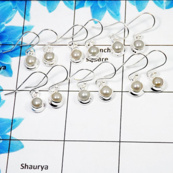 6Pair Pearl Cab Earring F - BVE999 Round Solid 925 Sterling Silver Earring Lot