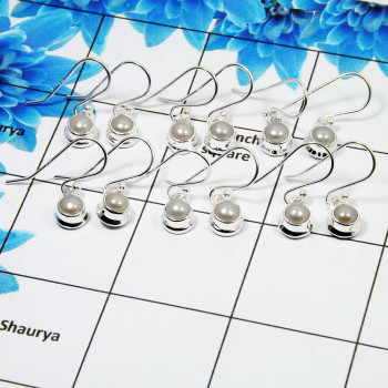 6Pair Pearl Cab Earring F - BVE999 Round Solid 925 Sterling Silver Earring Lot