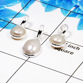 Pearl Cab Pendant- C  BVP999 - Solid 925 Sterling Silver Bezel Set 3 Pcs Pendant Wholesale Lot