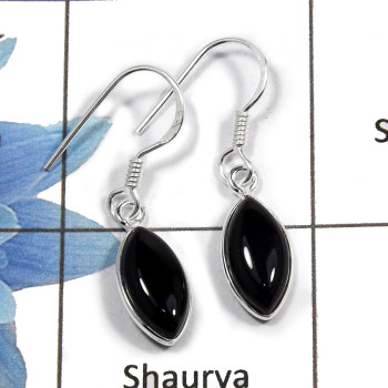 Black Onyx Cab A - BZE703 - Party Wear Design Bezel Earrings Cab Gemstone 925 Sterling Silver