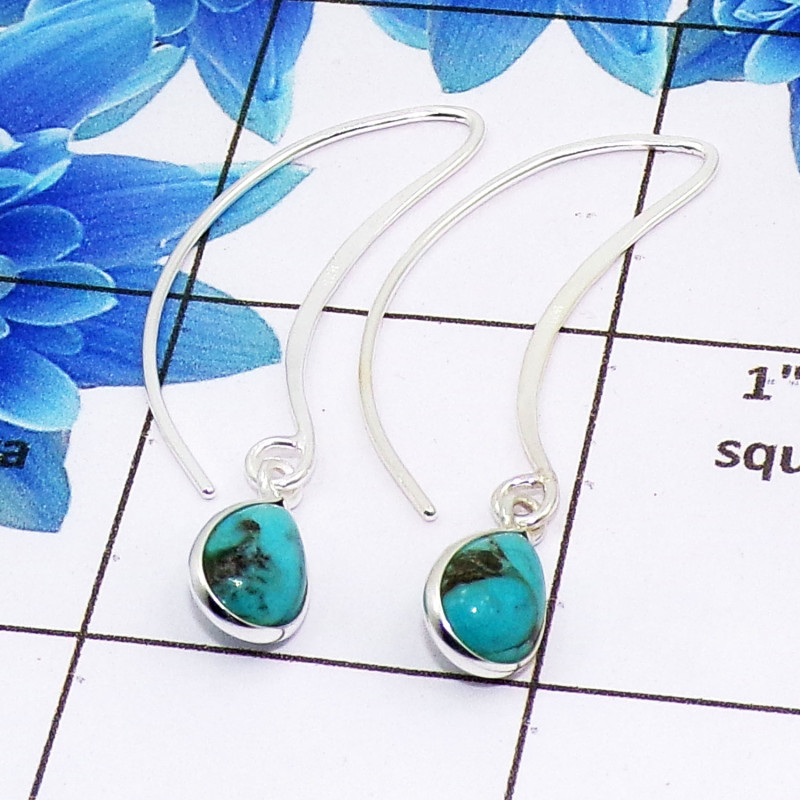 Blue Turquoise Cab N - BZE794-Dazzling 925 Sterling Silver Company Made Bezel Earrings Blue Turquoise Cab N - BZE794-Dazzling 925 Sterling Silver Company Made Bezel Earrings