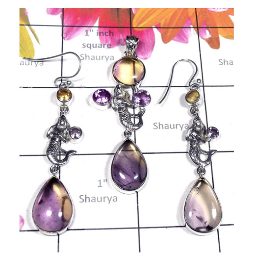 Ametrine Amethyst O - CBS996-Sterling Silver Lovely Gemstone Fabulous Set