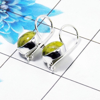 Connemara Marble Cab Earring C - CME998 Round Solid 925 Sterling Silver Plain Earring