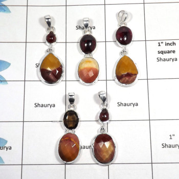 5 pcs Mookaite Pendant - B CPJ992 - Solid 925 Sterling Silver Natural Mookaite Cut Gemstone Wholesale Pendants