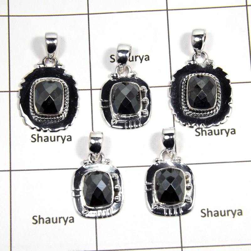 5 pcs Hematite Pendant - E CPJ992 - Sparkling Natural Black Hematite Cut Gemstone 925 Silver Wholesale Lots Pendant