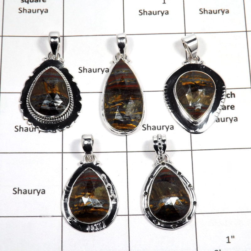 5 pcs Iron Tiger Eye Pendant - G CPJ994 - Gorgeous Natural Iron Tiger Eye Cut Gemstone 925 Sterling Silver Pendant 5 pcs Iron Tiger Eye Pendant - G CPJ994 - Gorgeous Natural Iron Tiger Eye Cut Gemstone 925 Sterling Silver Pendant