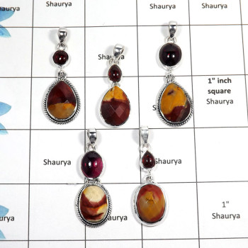 5 pcs Mookaite Pendant - D CPJ995 - Indian Factory Made 925 Sterling Silver Mookaite Cut Stone Plain Setting Pendant