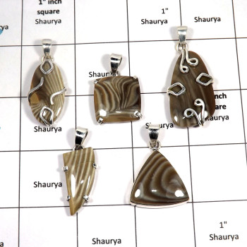 5 pcs Agate Dubby Pendants - C CPJ998 - Natural Agate Dubby Gemstone 925 Sterling Silver Prong Setting Pendant