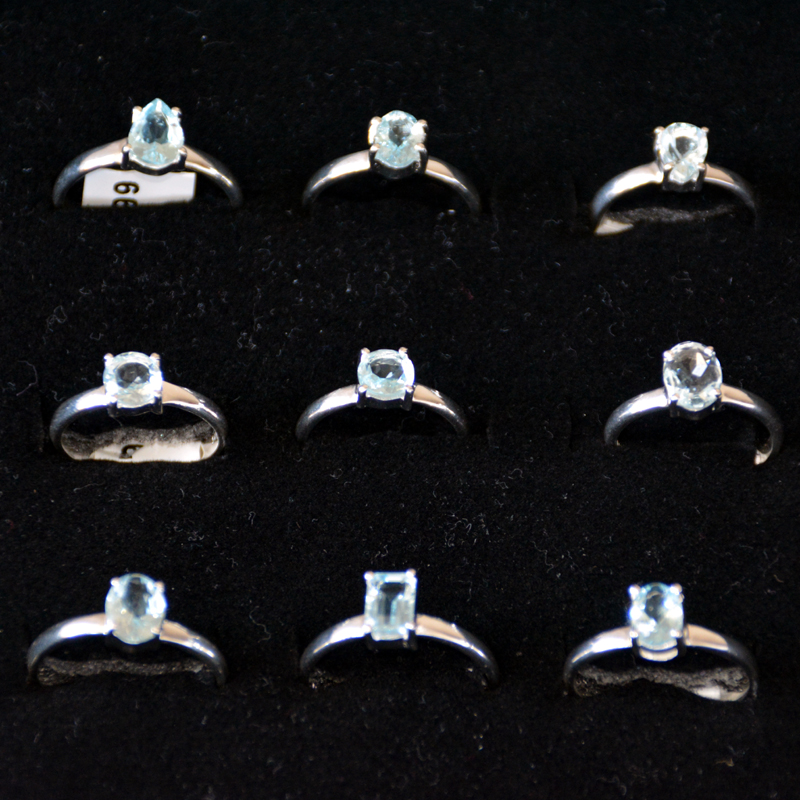 9 pcs Aquamerine Rings CRJ002- Sterling silver 925 natural Aquamarine Rings