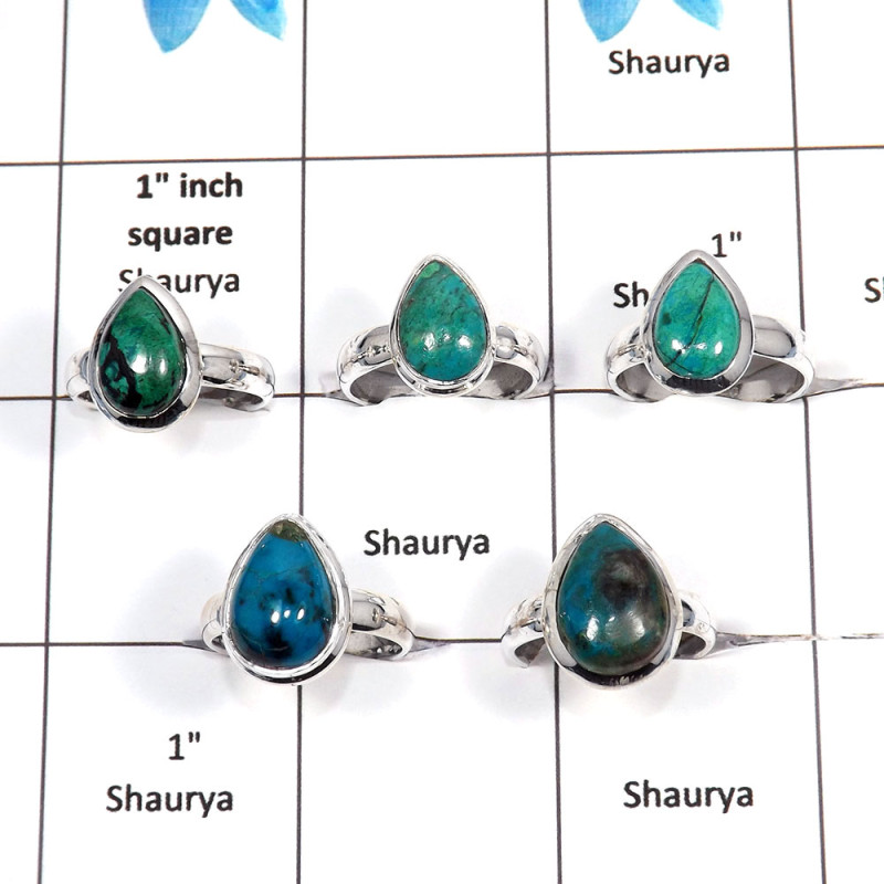 5 pcs Chrysocolla Rings - A CRJ004 - Natural Blue Chrysocolla Gemstone 925 Sterling Silver Handmade Rings from Jaipur India