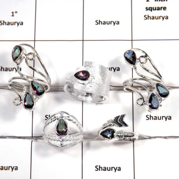 5 pcs Mystic Rings - A CRJ005 - Natural Multi Color Mystic Cut Gemstone 925 Sterling Silver Designer Ring