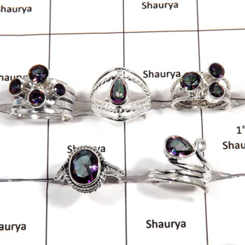 5 pcs Mystic Rings - F CRJ006 - Solid 92.5% Sterling Silver Natural Multi Color Mystic Cut Gemstone Designer Ring