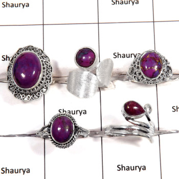 5 pcs Purple Turquoise Rings - E CRJ007 - Newly Arrival Purple Turquoise Cabochon Gemstone 925 Sterling Silver Designer Ring
