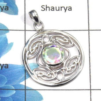 Rainbow Mystic Cut K - CSP896 - Natural Rainbow Mystic Cut Gemstone 925 Sterling Silver Celtic Design Casting Pendant