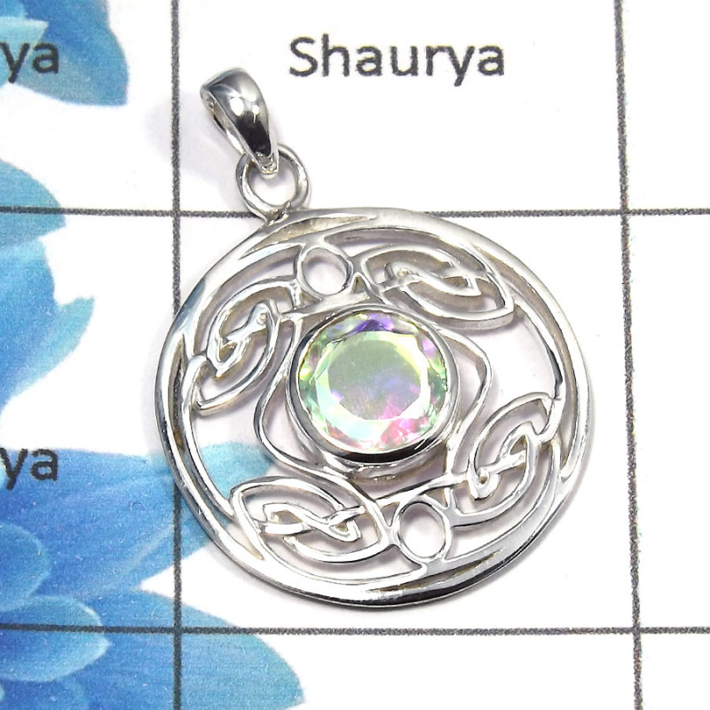 Rainbow Mystic Cut K - CSP896 - Natural Rainbow Mystic Cut Gemstone 925 Sterling Silver Celtic Design Casting Pendant Rainbow Mystic Cut K - CSP896 - Natural Rainbow Mystic Cut Gemstone 925 Sterling Silver Celtic Design Casting Pendant