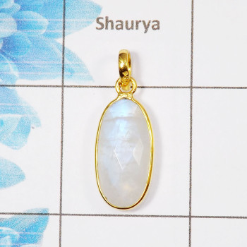 Rainbow Moonstone Cut E - CMJ870-925 Silver 18K Gold Plated Pendant Rainbow Moonstone Cut Gemstone