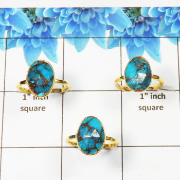 3 Pcs. Blue Copper Turquoise J - BGR966-Blue Copper Turquoise 3 Pcs. Gold Plated Bezel Rings 925 Sterling Silver