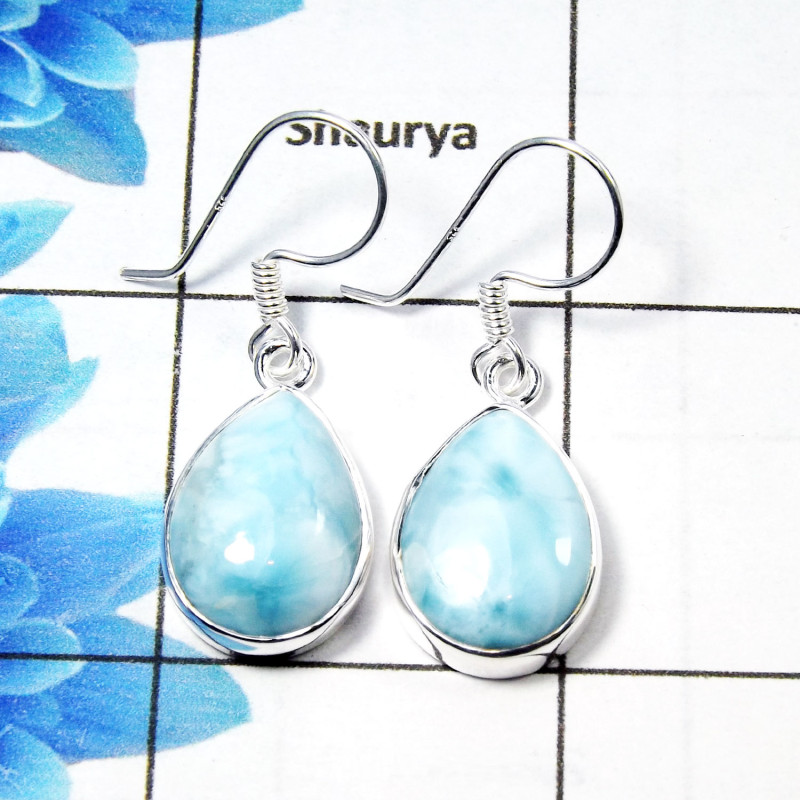 Larimar Cab E - SPE903 - Amazing 925 Sterling Silver Factory Handmade Earrings