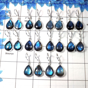 Labradorite Cab O - WEL998- Leverback 925 Sterling Silver 10 Pair Wholesale Lot Earrings