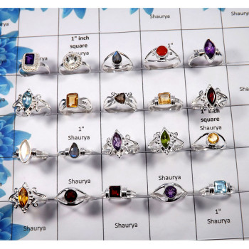 Mix Cut Gemstone - E - 100 Gms 4 to 9 Natural Mix Cut Gemstone Solid 925 Sterling Silver Assorted Ring Lots Approx. 30 To 35 Pcs