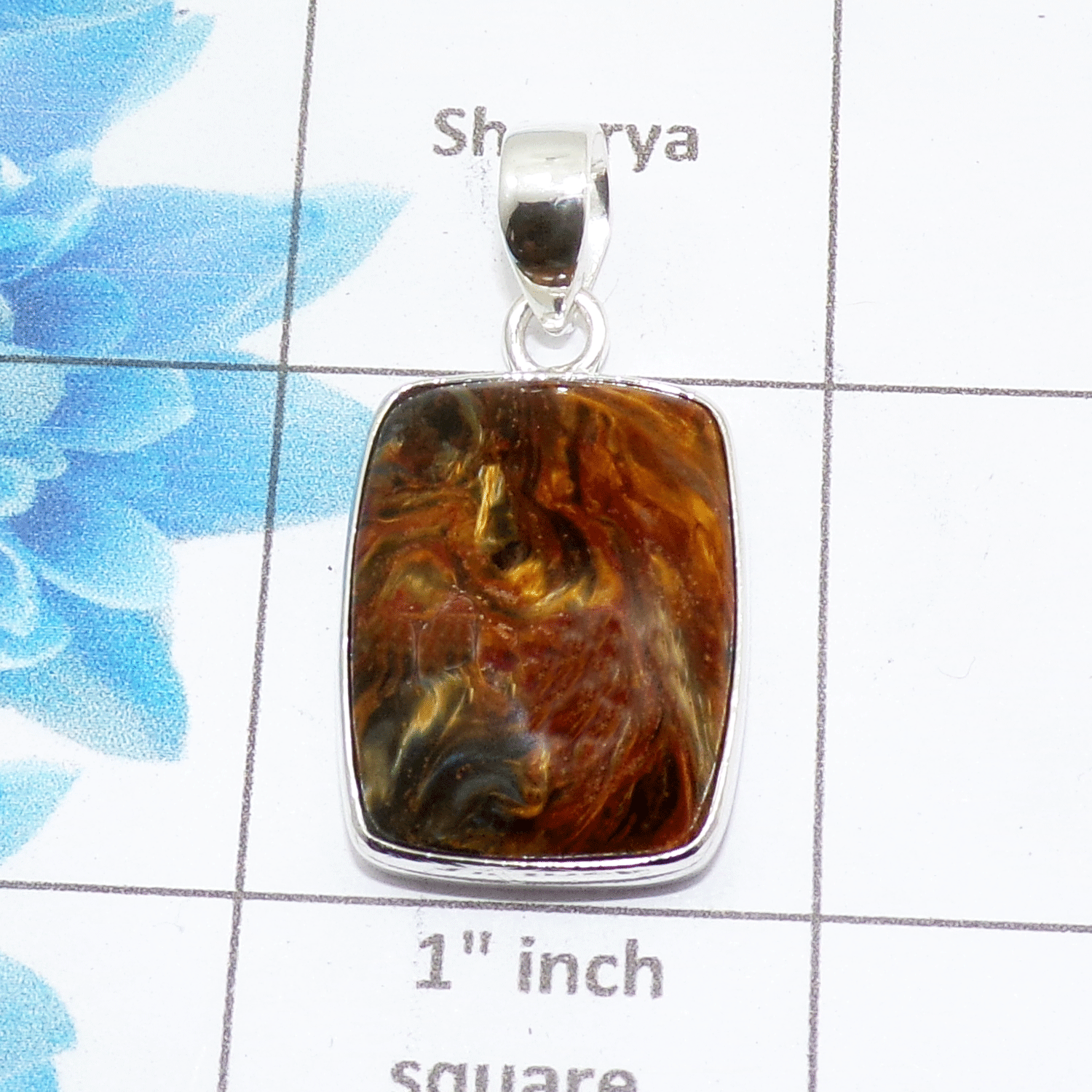 Natural Pietersite Cab Pendant F - ISP500 - Octagon Shape Solid 925 Sterling Silver Plain Setting Pendant