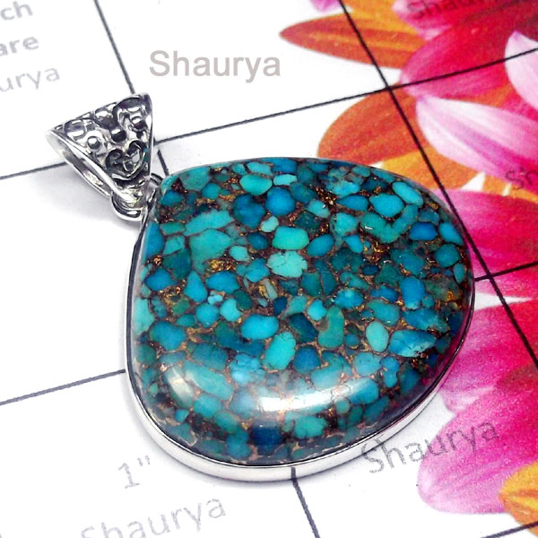 Blue Copper Turquoise E - ISP950-Fantastic Pendant with Blue Copper Turquoise