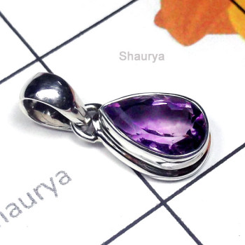 Amethyst D - ISP985-Cut Amethyst Plain Silver Pendant