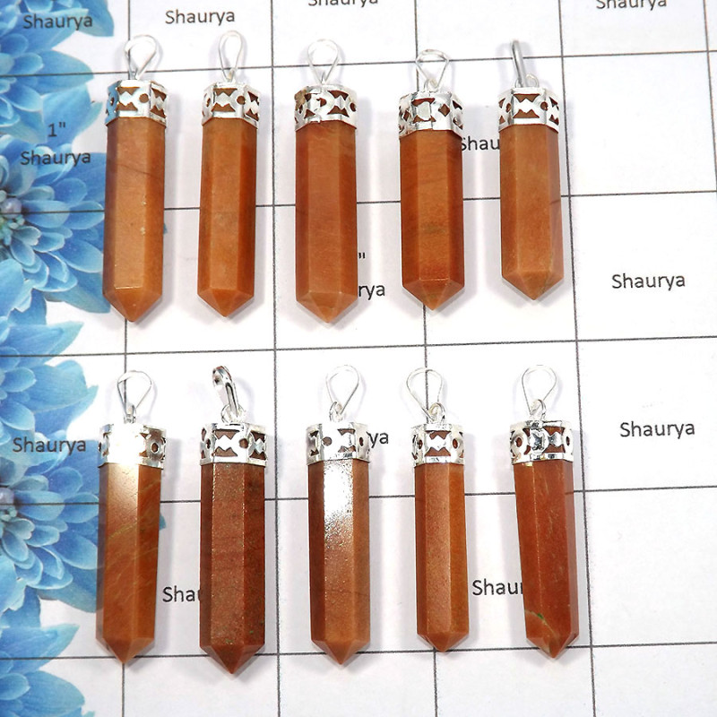 Cream Moonstone - G - MTS999 - 10 Pcs White Metal-Non Silver Wholesale Lots Natural Cream Moonstone Metaphysical Pendants