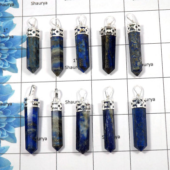 Lapis - O - MTS999 - 10 Pcs Lots White Metal-Non Silver Natural Blue Lapis Gemstone Metaphysical Pendants Jewelry
